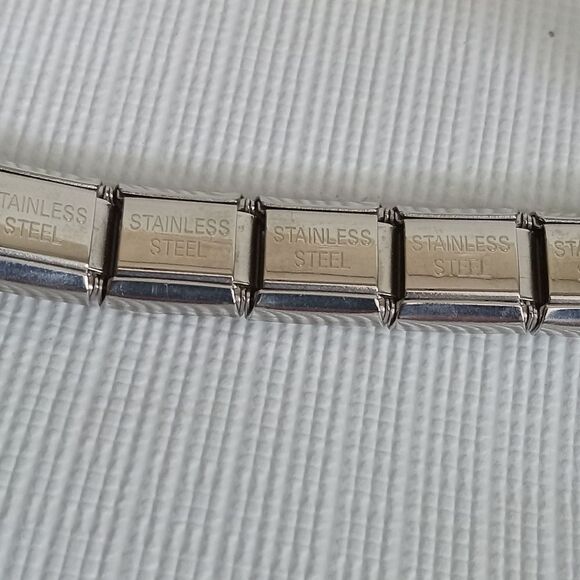 Vintage Silver Toned Composable Stainless Steel Metal Elastic K Charm Bracelet - Picture 6 of 12